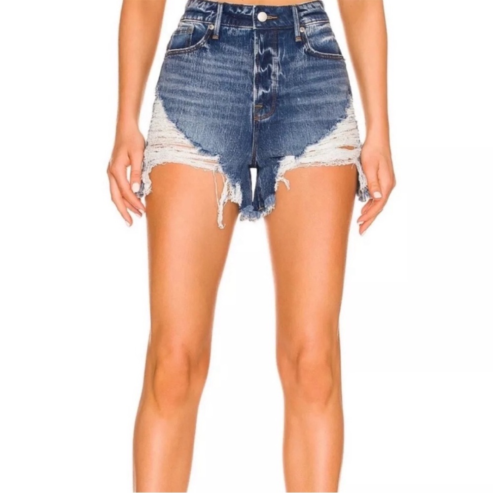 Good American The Bombshell Blue Distressed Jean Shorts Size 2/26 NWT